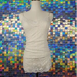 Bozzolo Y2K Lace Camisole Slip Layering Top Womens Medium White Floral Scalloped